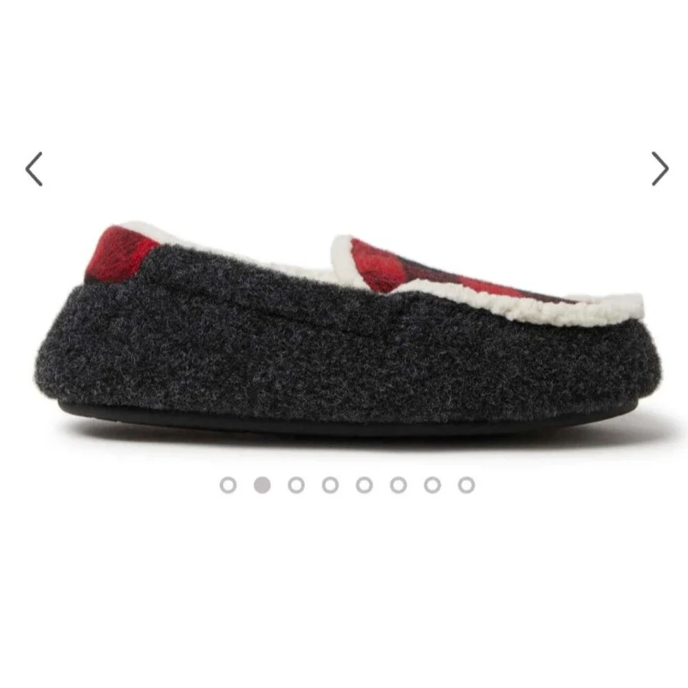 Dearfoams Kids Red Plaid Hunter Microwool Moccasin Slipper Unisex 11/12 NWT